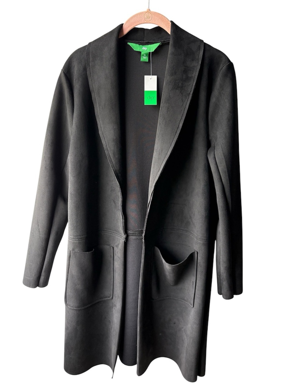 dip Black Open-Front Jacket Cardigan Collar Coat with Patch Pockets